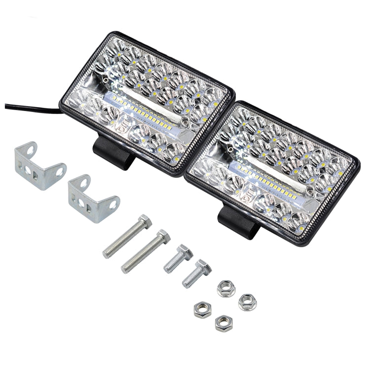 Set of two square LED work lights with mounting brackets, screws, and nuts hardware