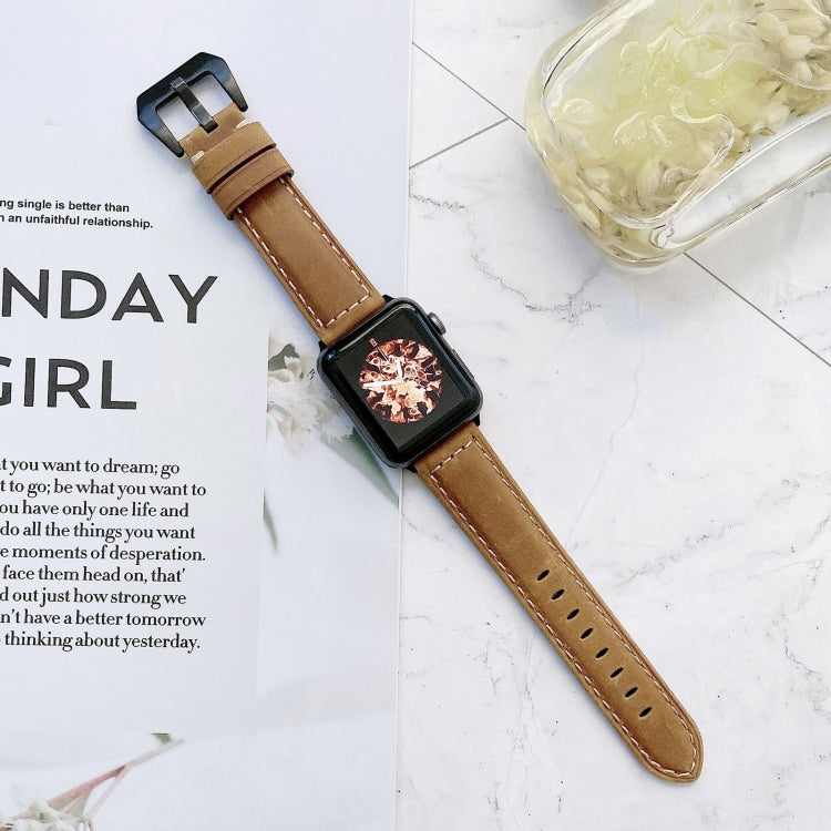Tan leather buckle replacement watch band with perforated strap and metal clasp