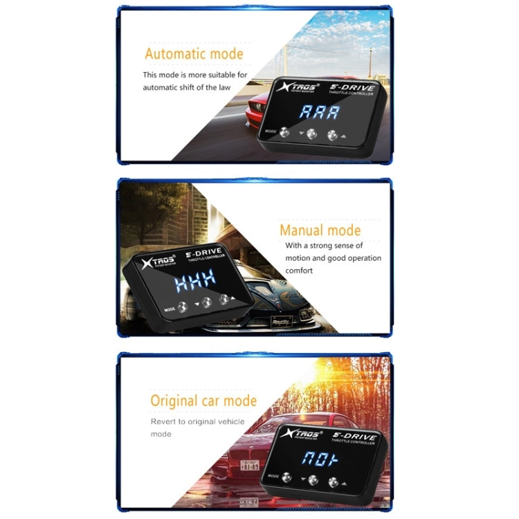 Electronic throttle controller in mode cards, showing blue R-A-A, H-H-H, and T-L-L displays