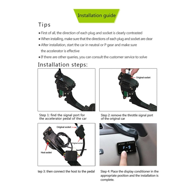 Electronic throttle controller installation guide diagram with wiring and controller close-up
