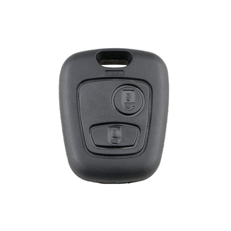 Two-button car key fob case, dark gray matte rear view with oval button icons