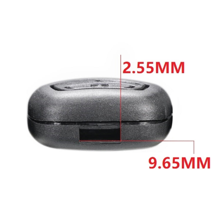 Key fob case dimensions shown: 9.65mm length, 2.55mm thickness, dark gray shell