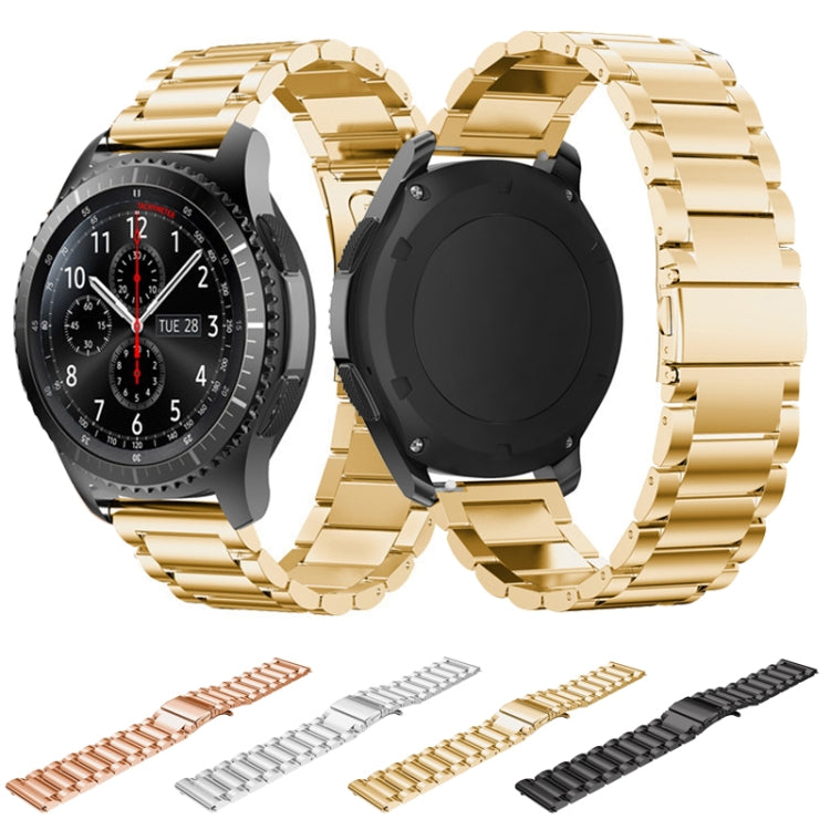 Set of 22mm stainless steel watch bands in black, silver, gold, and rose gold