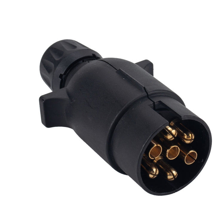 Black 7-pin trailer connector socket plug with exposed gold contact pins