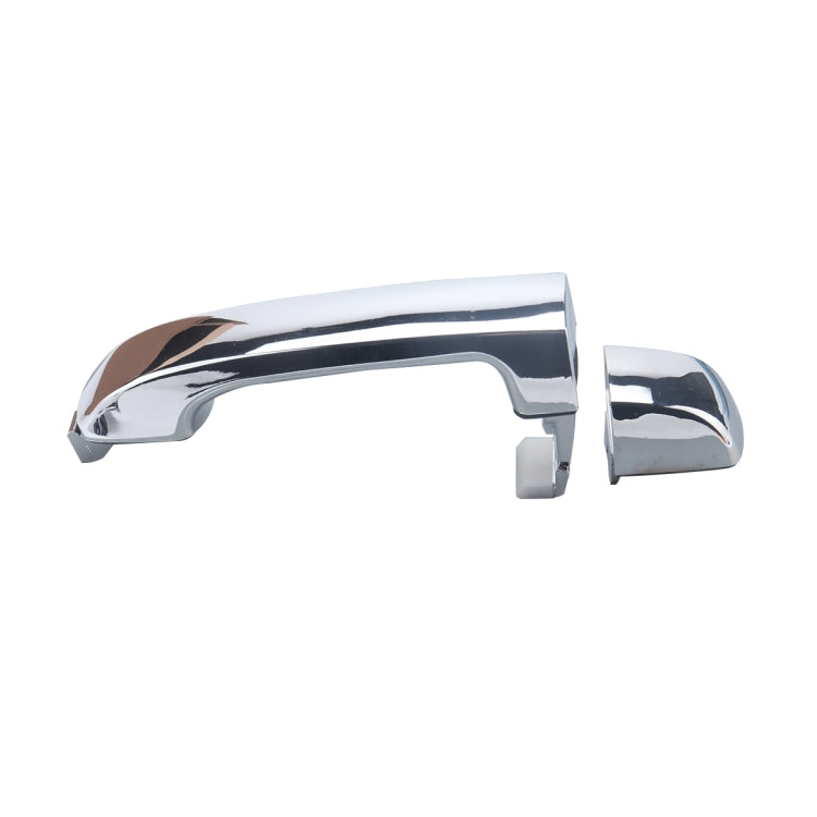 Exterior chrome door handle with reflective finish and visible mounting pieces
