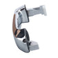 Exterior chrome door handle end view with bracket and latch mount
