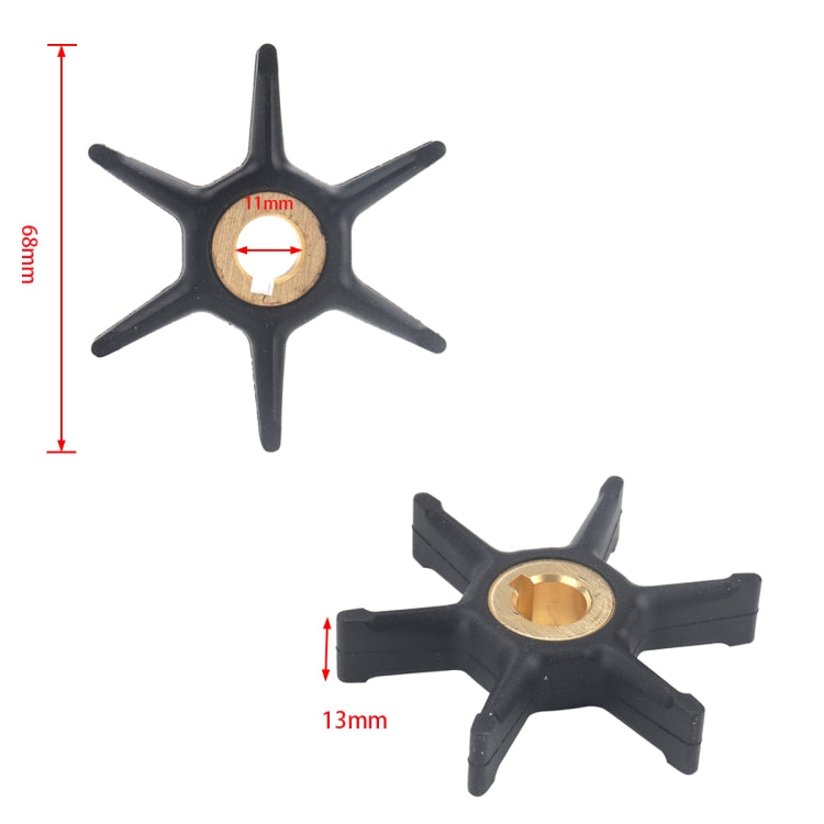 Black rubber impeller star, 89mm length and 13mm width, brass insert