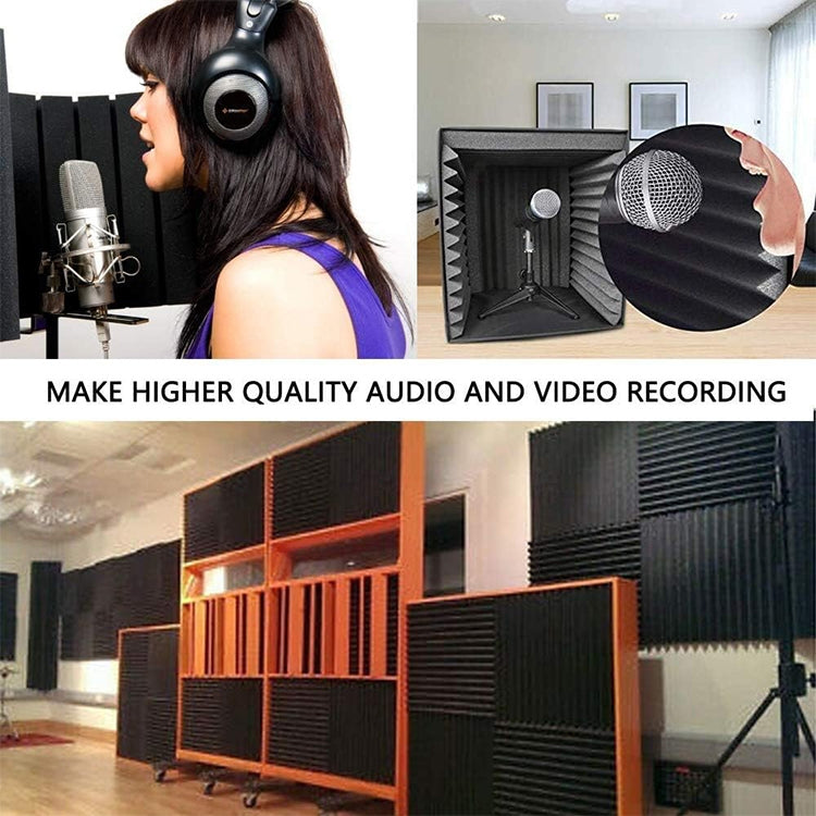 Black triangular-groove acoustic foam wall panels for studio recording rooms