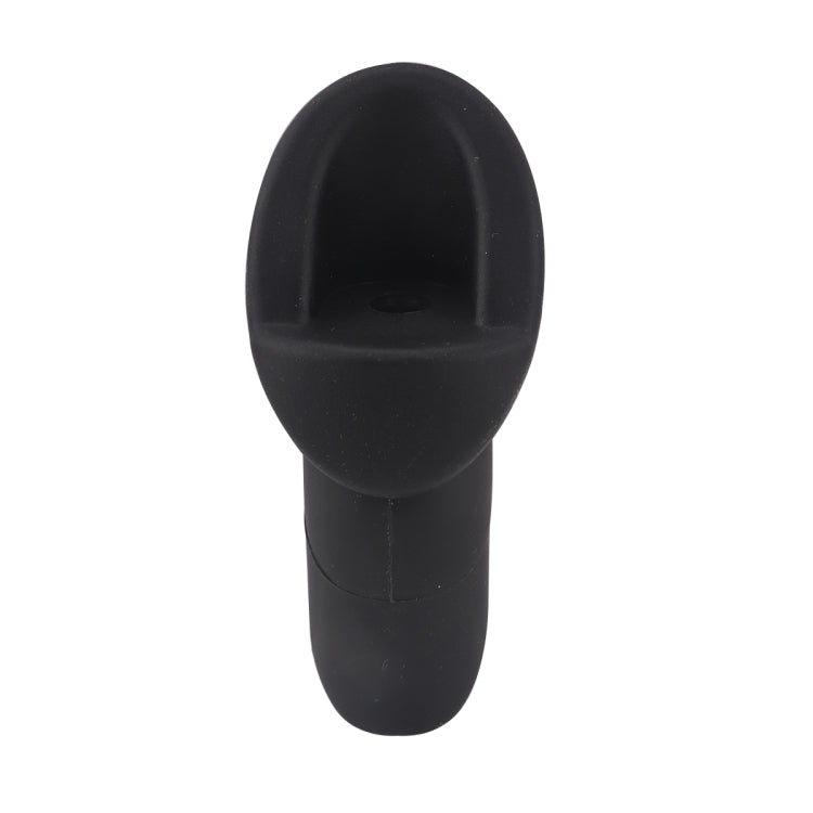 Black antenna base cap with oval opening and short cylindrical stem