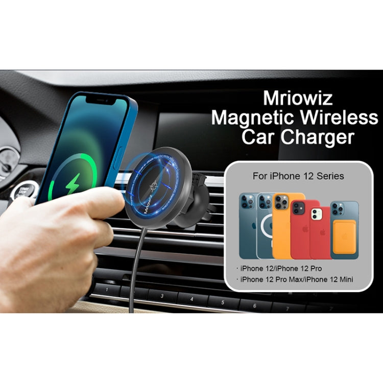 MagSafe magnetic car wireless charger with phone held to charging disc