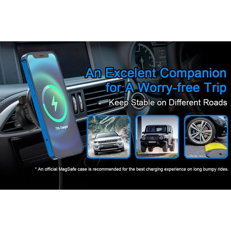 MagSafe car wireless charger stable on dashboard air vent with phone