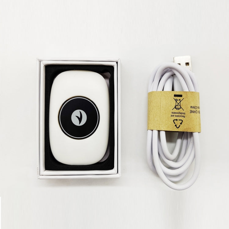 White posture sensor device with black icon, plus USB cable in retail box