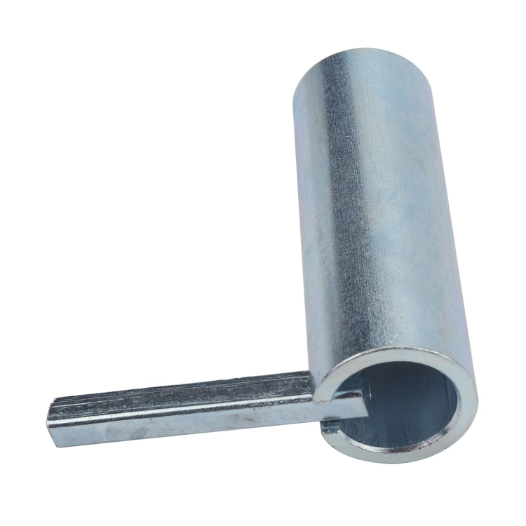 Crankshaft sleeve adapter with cylindrical hole and extended flat tab, metal finish.