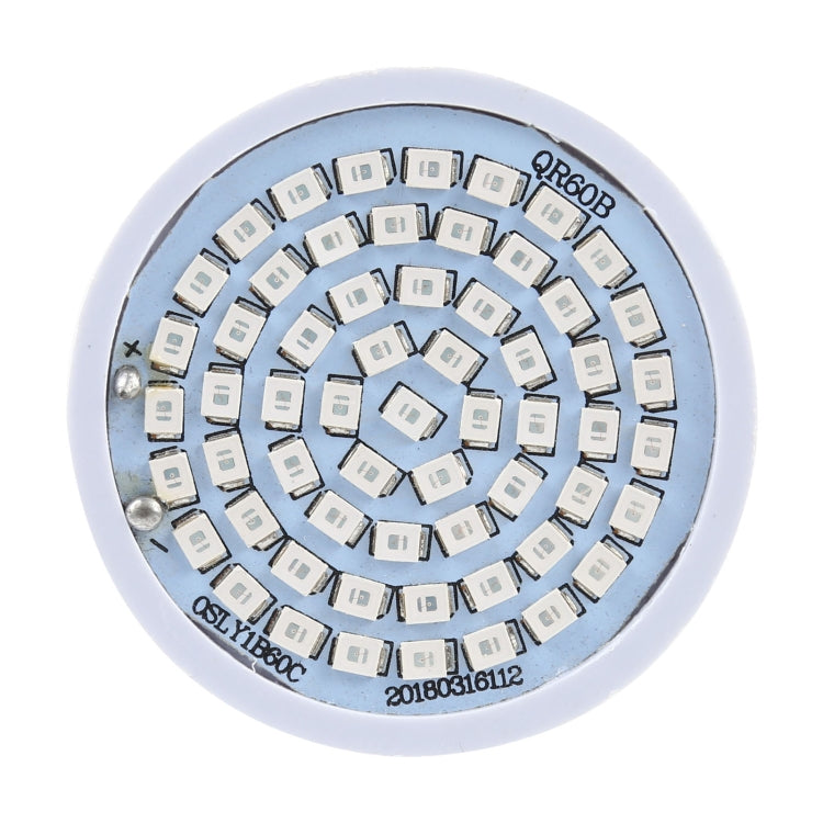 Plant growth LED bulb top view with circular ring of square LED chips