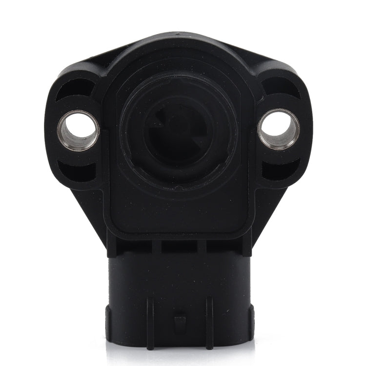 Black throttle position sensor front view with circular center opening and 2 metal posts