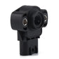 Black throttle position sensor side view with round socket and metal mounting holes