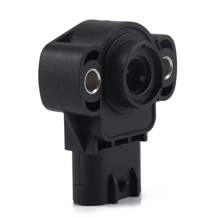 Black throttle position sensor side view with round socket and metal mounting holes