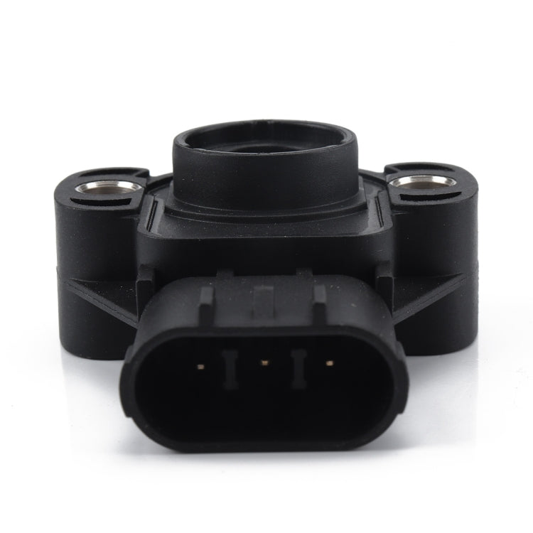Black throttle position sensor with front electrical plug opening and side mounting pins