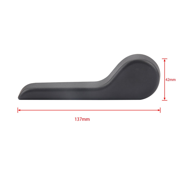 Car seat adjustment handle dimensions: 137mm length, 42mm height, dark gray