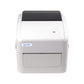 White thermal barcode printer front view with black top cover and front panel