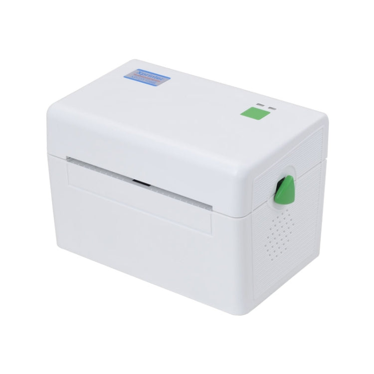 White portable thermal barcode printer with front cover and green indicator
