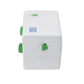 White portable thermal barcode printer back view with speaker grille and green controls