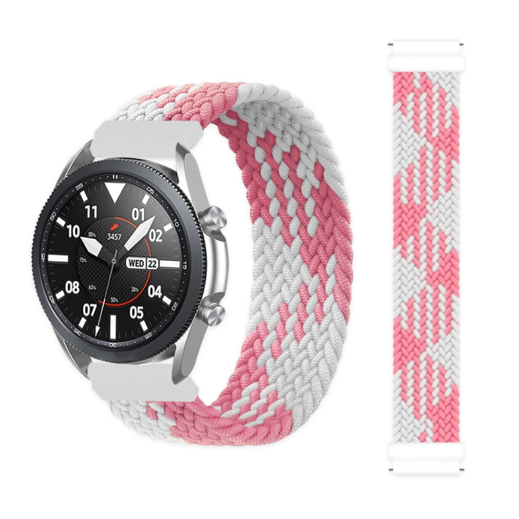 Braided nylon watch strap, pink and white striped, adjustable braided strap with metal clasp ends for Galaxy Watch 46mm