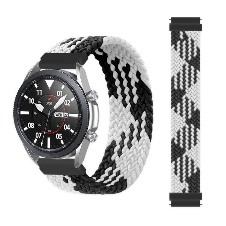 Braided nylon watch strap in black and white with adjustable clasp for Galaxy Watch