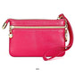 Pink mini leather fox key case back view with gold zipper and wrist strap