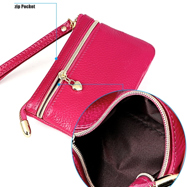 Pink fox key case open to show striped interior lining and zip pocket detail