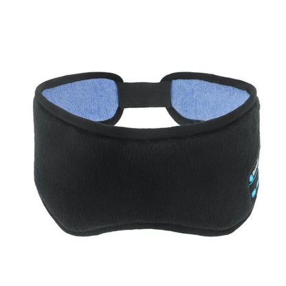 Black Bluetooth sleep eye mask with blue inner padding and central head strap