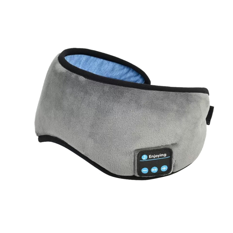 Gray Bluetooth sleep eye mask with blue lining and built-in control panel