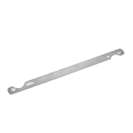 Long metal pump bracket wrench with fork head, side hole, and mounting points