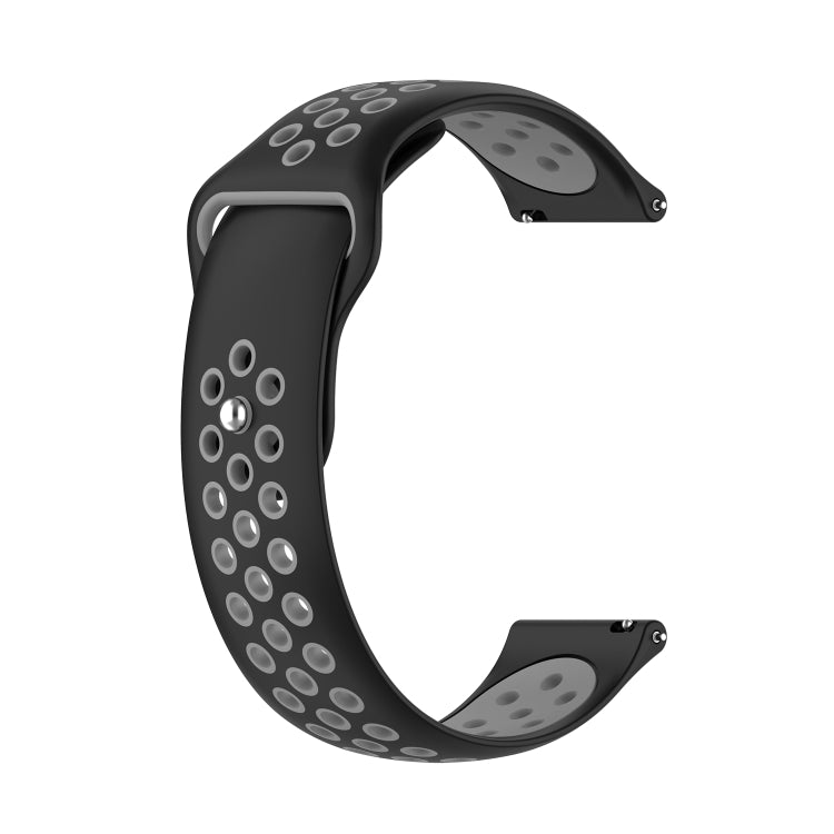 Two-tone silicone smartwatch strap, black band with light gray dotted perforations