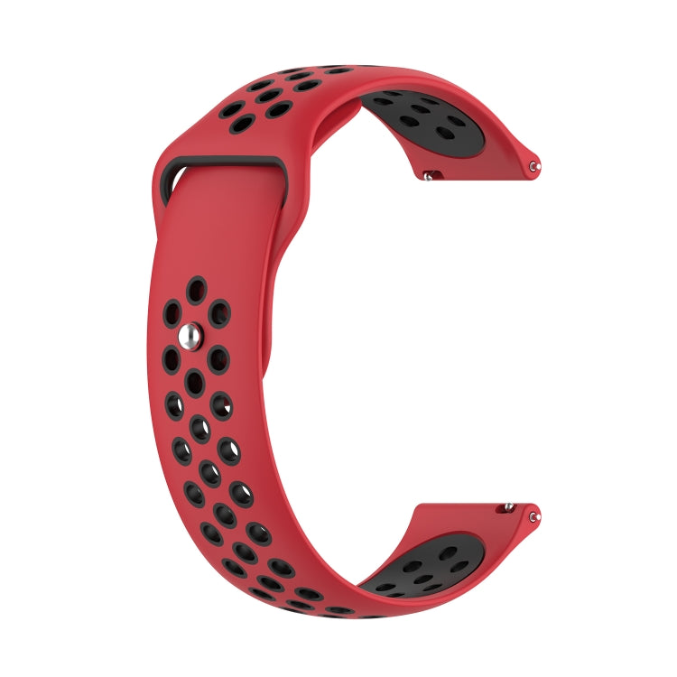 Two-tone silicone smartwatch strap, red band with black dotted perforations