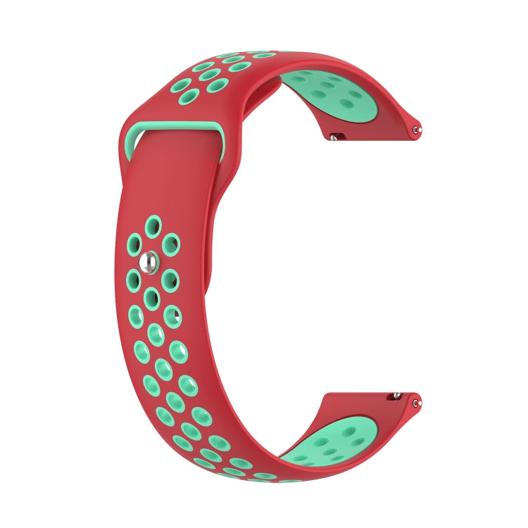 Two-tone silicone smartwatch strap, red band with mint green dotted perforations