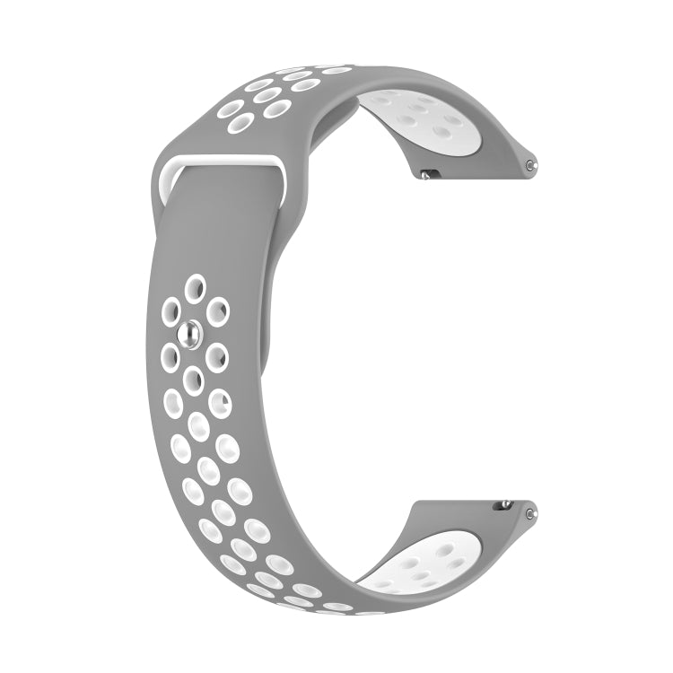 Two-tone silicone smartwatch strap, light gray band with white dotted perforations