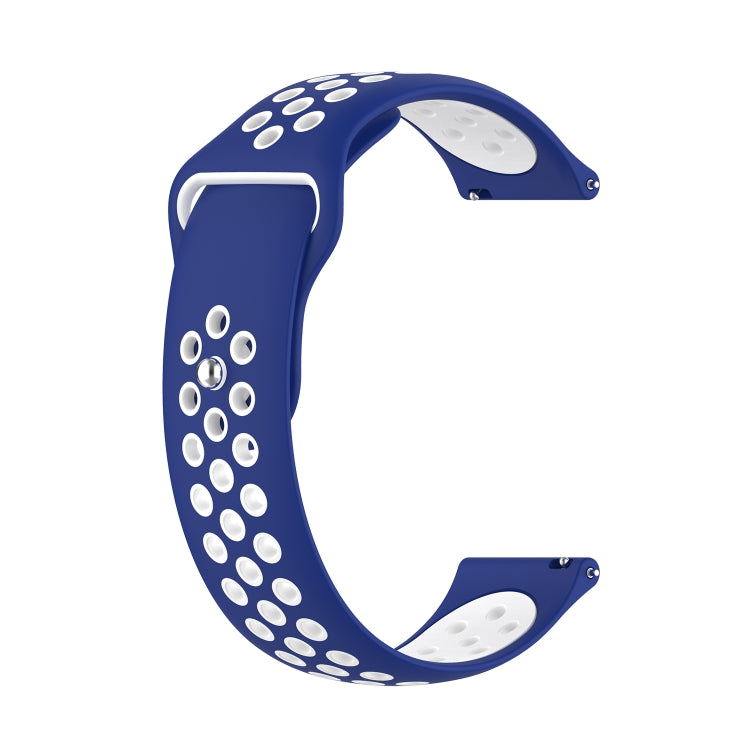 Two-tone silicone smartwatch strap, dark blue band with white dotted perforations
