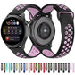 Two-tone silicone watch strap, black with pink/purple perforated pattern, 22mm wide