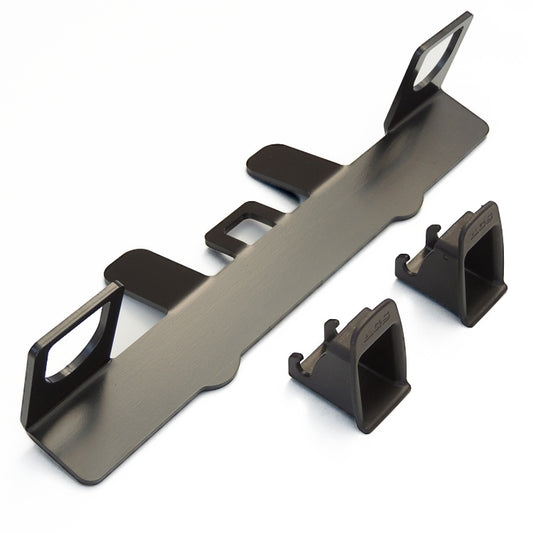 ISOFIX and Latch car seat interface bracket, dark gray base with black hooks