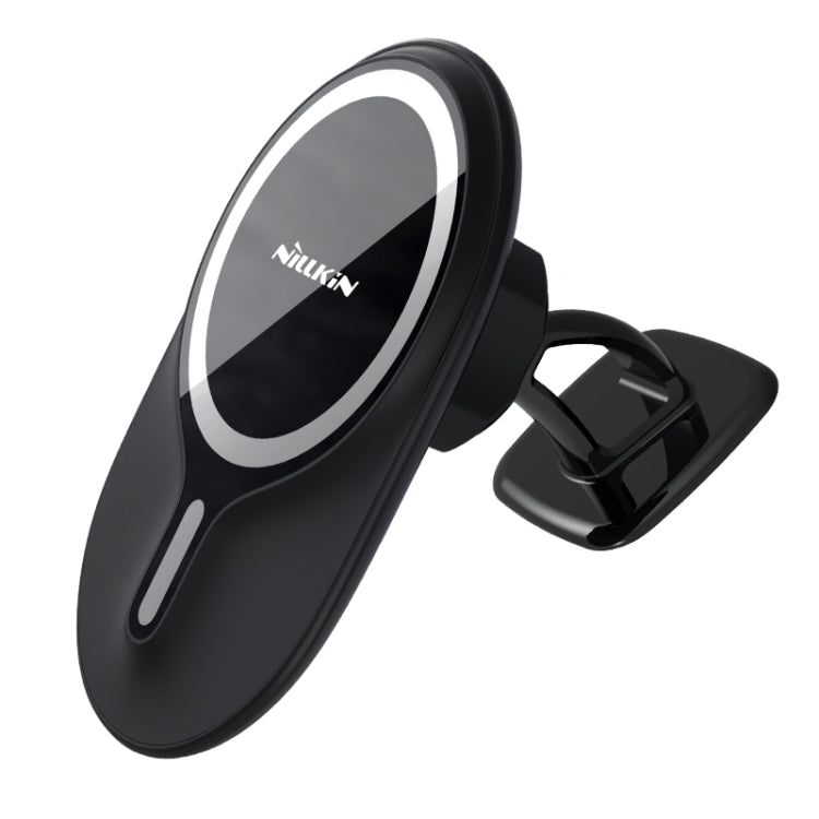 NILLKIN magnetic car phone holder, black circular mount with clamp stand
