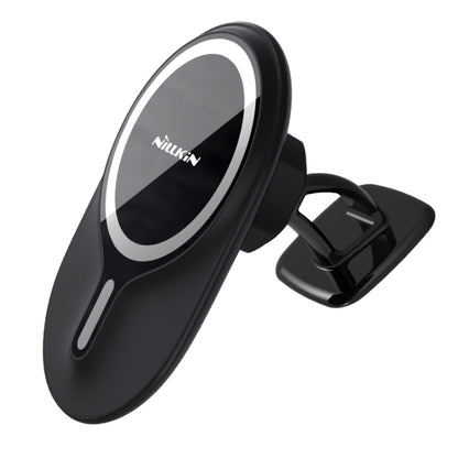 NILLKIN magnetic car phone holder, black circular mount with clamp stand