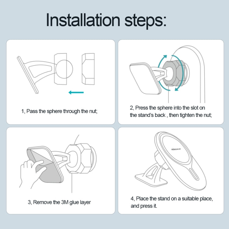 Magnetic car holder installation guide cards with stand placement diagrams