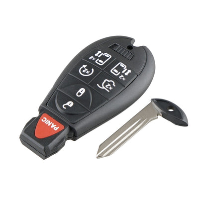 Car key fob remote with button panel and metal key blade, black housing