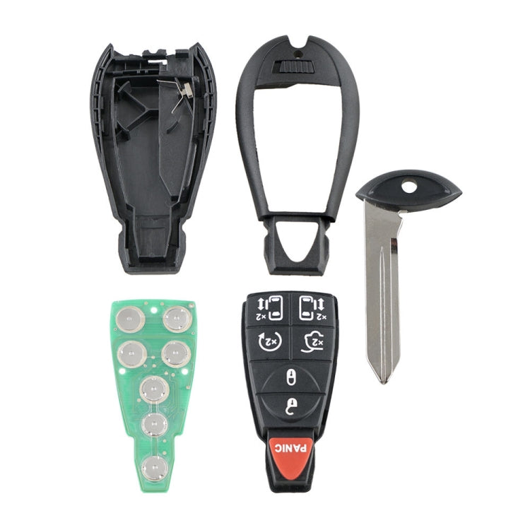 Car key fob components set: black shell, key blade, key ring, and button circuit