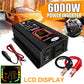 Black power inverter with LCD screen, with included car battery cables and clips