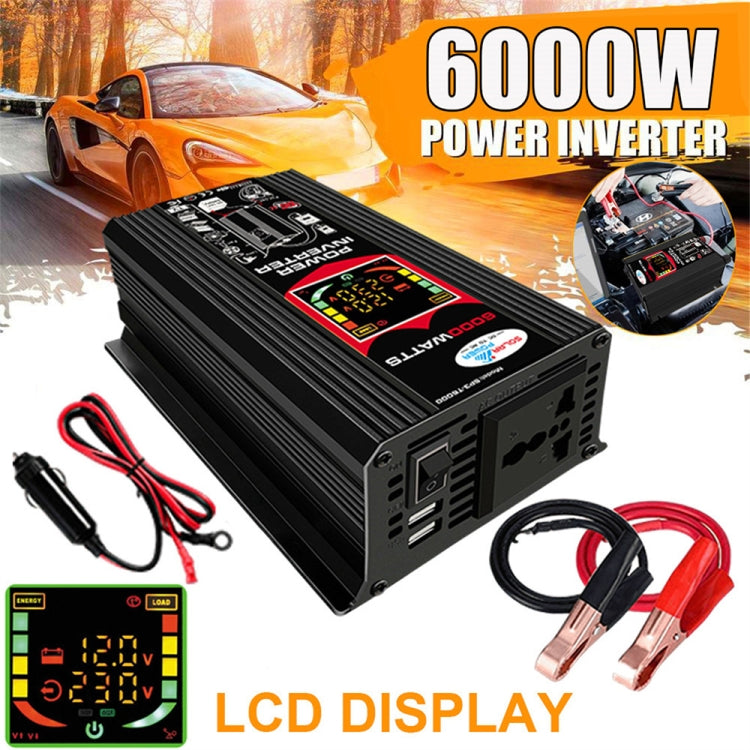 Black power inverter with LCD screen, with included car battery cables and clips
