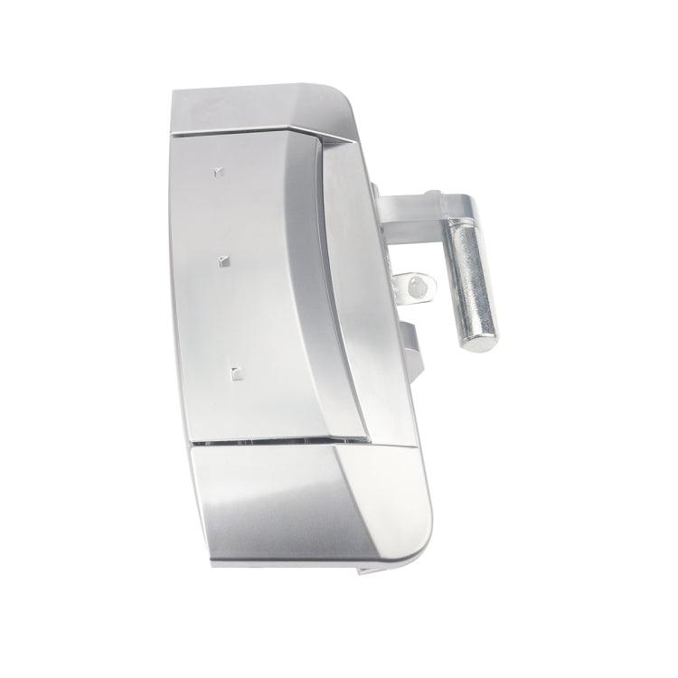 Right-side exterior door handle, silver metal with mounting hardware