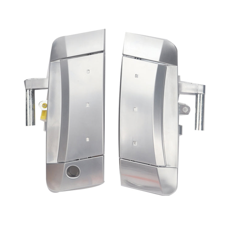Car door outside handle pair, chrome/silver finish with mounting hardware visible