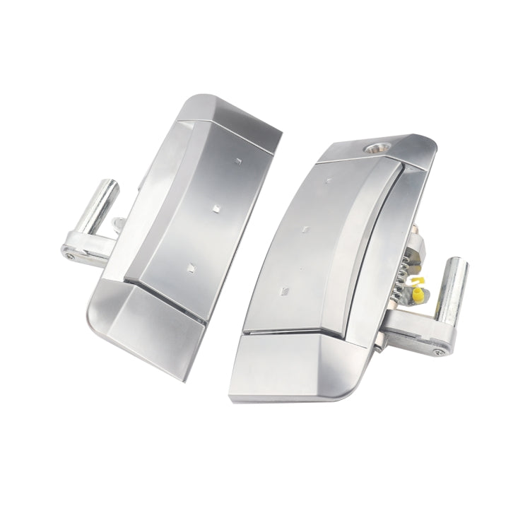 Car door outside handle pair, angled view, chrome/silver finish